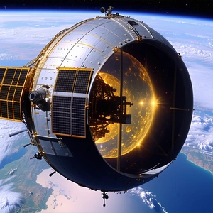 A Space Shuttle Is Shown In A Close-up View, With Its Dome-shaped Window Clearly Visible