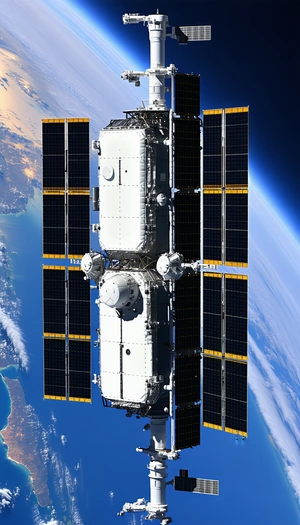 A Large White Space Shuttle Is Docked At The International Space Station