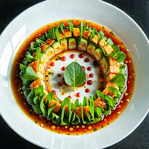 Lifestyle Landscape Photography: Plant-based dish prepared with (vibrant:1.16) colors