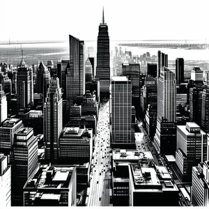 Urban Vector Art: Cityscape of modern metropolis during sunset