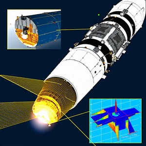 A Space Shuttle With A Blue And White Color Scheme