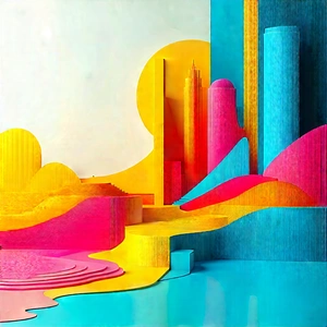 Abstract Diagram Style: Dynamic composition with high-contrast color palette