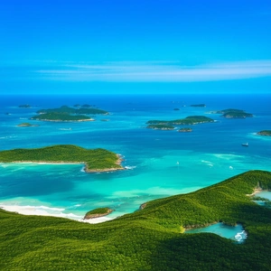 Nature Acrylic Painting: Aerial View Of Coastal Islands With Beautiful Blue
