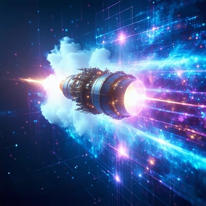 A Space Shuttle Is Shown In A Brightly Colored, Abstract, And Futuristic Design