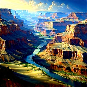 Nature Oil Painting: Aerial View Of Canyon System With Painting Beautiful