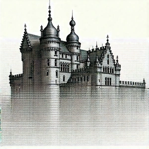 Urban Ink Drawing: Historic Building With Ornate Details With Black White