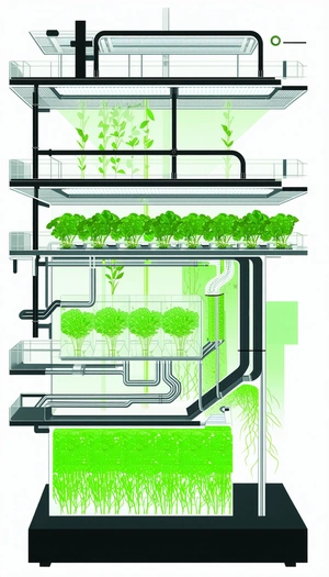 The Image Is A Drawing Of A Greenhouse, Showcasing A Variety Of Plants Growing In Different Areas