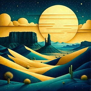 Nature Diagram Style: Desert (landscape:1.12) During Night With Painting Desert