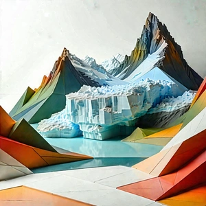 Nature Geometric Design: Glacier In Spring Bloom With Large, Three-dimensional