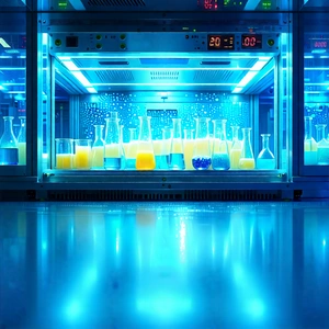 Tech Advertising Photography: Entertainment Technology In Modern Laboratory With Large, Blue-lit