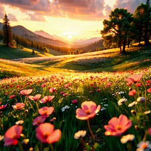 Nature Octane Render: Meadow During Sunset With Beautiful Sunset