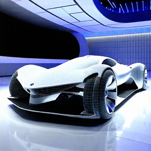 Tech 3d Render: Automotive Technology In Research Center With Futuristic Car,