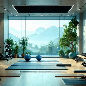 Lifestyle Matte Painting: Wellness Scene With Fitness Equipment With Image, There