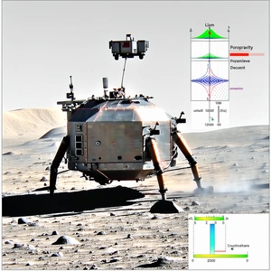 A Robotic Spacecraft Is Shown On A Rocky Surface, With A Dusty Trail Behind It