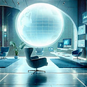 Tech Digital Illustration: Futuristic Tech Startup Office With Image, There