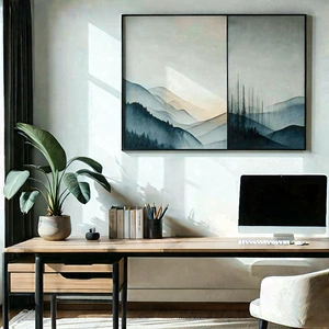 Lifestyle Flat Design: Home Office With Minimalist Decor With Large Painting