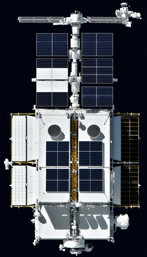 A White Spacecraft Is Shown In A Close-up View