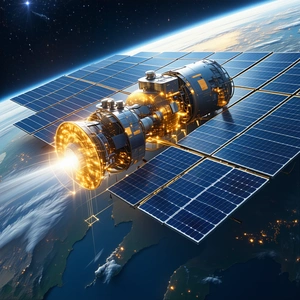 A Spacecraft With A Solar Panel On Its Side, Floating In The Vastness Of Space