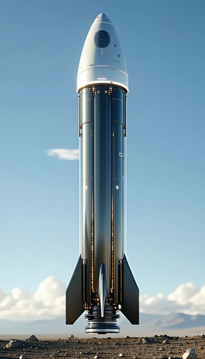 A Large Rocket Ship Is Shown In The Image, Towering Over The Surrounding Landscape