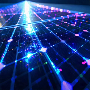 Solar Panel With Holographic Projection With Blue Purple