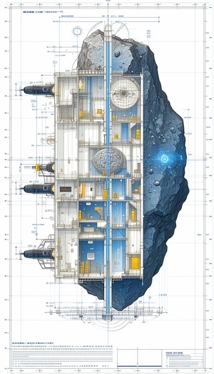A Large, Futuristic Space Station Is Depicted In A Detailed Drawing