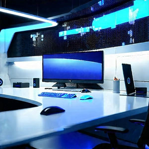 Futuristic Digital Workspace With Image