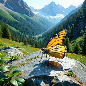 Nature Landscape Photography: Butterfly In Mountain Terrain With Beautiful Butterfly