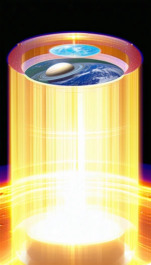 A Large, Brightly Lit Circle With A Blue Background