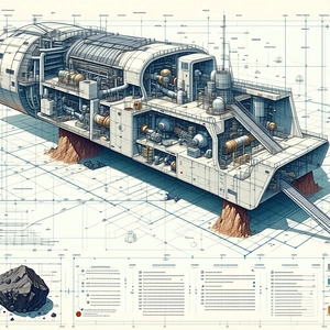 A Large, Futuristic Spacecraft Is Shown In A Blueprint Drawing