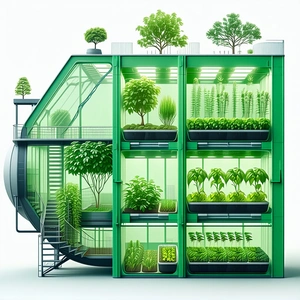 A Large, Green, Multi-story Building That Houses A Variety Of Plants