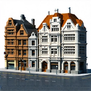 Urban Voxel Art: Urban street with historic buildings