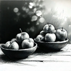 Lifestyle Charcoal Drawing: Wellness Scene With Healthy Food With Image, There