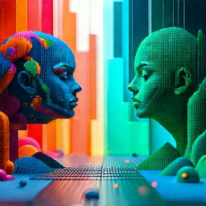 Abstract Voxel Art: Duality represented through geometric shapes
