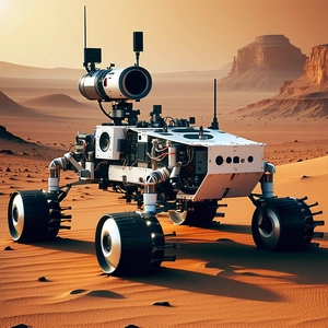 A White Robotic Vehicle With A Large Camera On Its Front