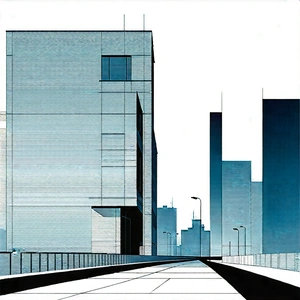 Urban Ink Drawing: Urban Street With Modern Architecture With Large Building