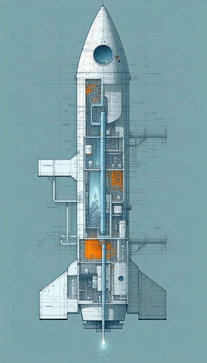 A Space Shuttle Is Shown In A Blue And Orange Drawing