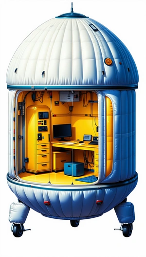 A Large, White, Inflatable Dome Is Filled With Various Electronic Equipment