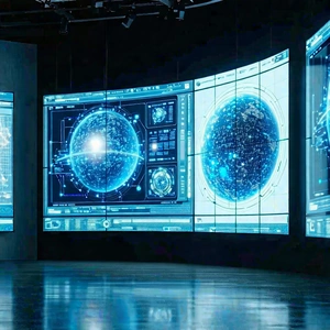 Tech Digital Illustration: Entertainment Technology In Research Center With Image, There