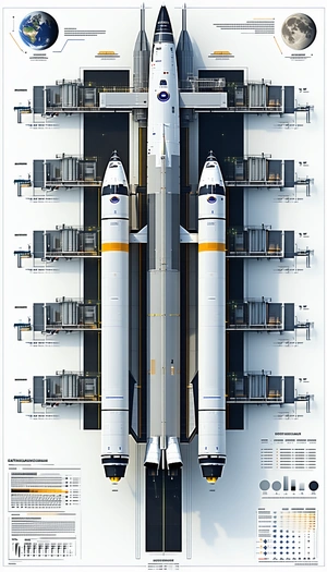 A Large White Rocket Is Displayed In A Hangar, With Its Two Main Sections Connected