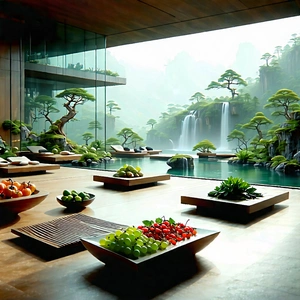 Lifestyle Architectural Photography: Wellness Scene With Healthy Food With Large, Modern-looking