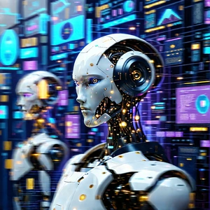 Robot With Data Streams With Image, There