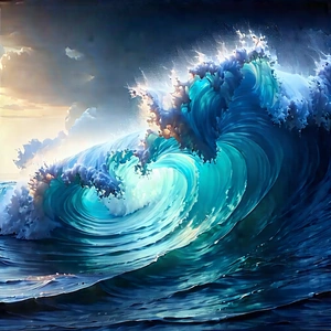 Abstract Pastel Drawing: Abstract Interpretation Of Wave Motion With Large, Powerful