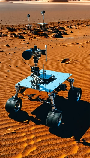 A Large, Silver Robotic Vehicle With A Flat, Circular Top, Sitting On A Dirt Surface