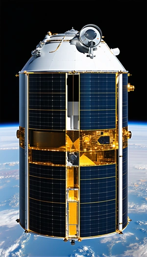 A Large Satellite With A Gold And Black Color Scheme