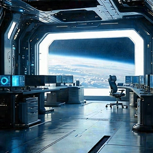 (futuristic:1.22) Digital Workspace With Image, There