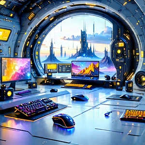 Futuristic (digital:1.48) Workspace With Futuristic Setting,