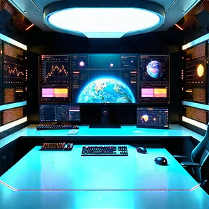 (futuristic:1.44) Digital Workspace With Image, There