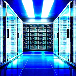 Futuristic Server Room With Large Blue