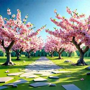 Nature Low Poly: Cherry Blossoms In Sunlit Clearing With Image, There