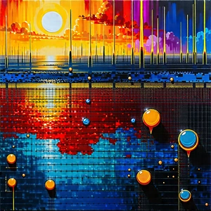 Tech Oil Painting: Close-up Of Sensor Array With Painting Sunset